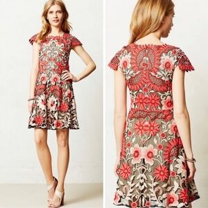 Anthropologie Yoana Baraschi Crisantemo Embroidered Lace Dress Sz 6 Fit & Flare